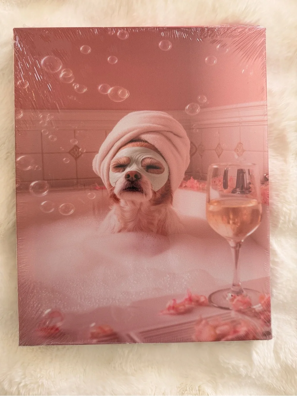 Set of (3) Pink Spa Dog Canvas Wall Art - Whimsical Bath Time Prints